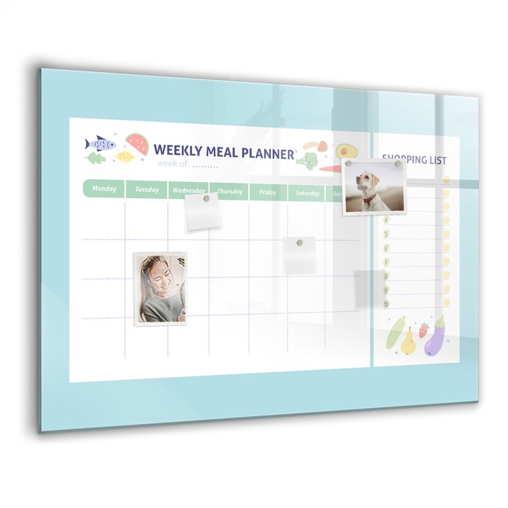 Mágneses tábla, Coloray, Étkezés tervező, Kék, 100x70 cm, Fekete marker, 00088469