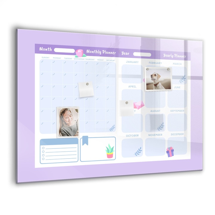 Mágneses tábla, Coloray, Rózsaszín éves tervező, Rózsaszín, 100x70 cm, Fekete marker, 00088454