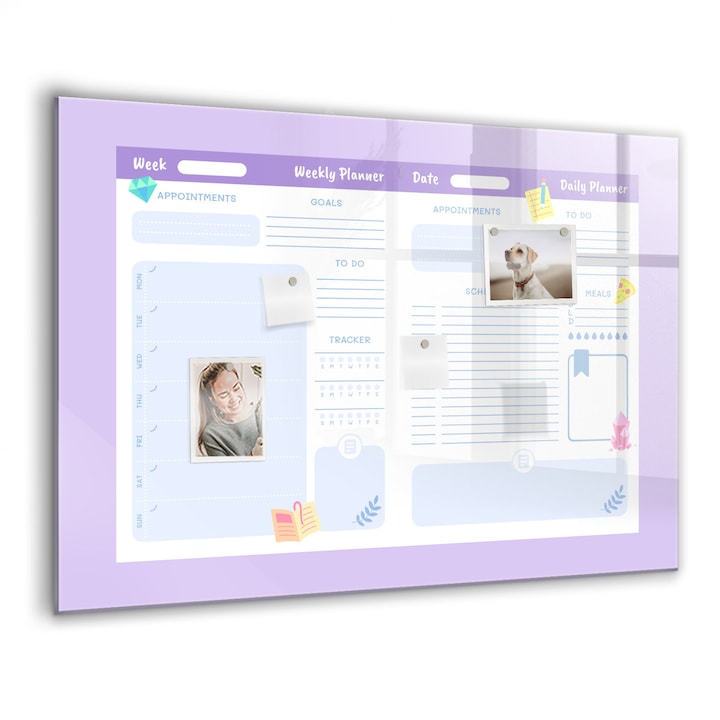 Mágneses tábla, Coloray, Rózsaszín éves tervező, Rózsaszín, 100x70 cm, Fekete marker, 00088455