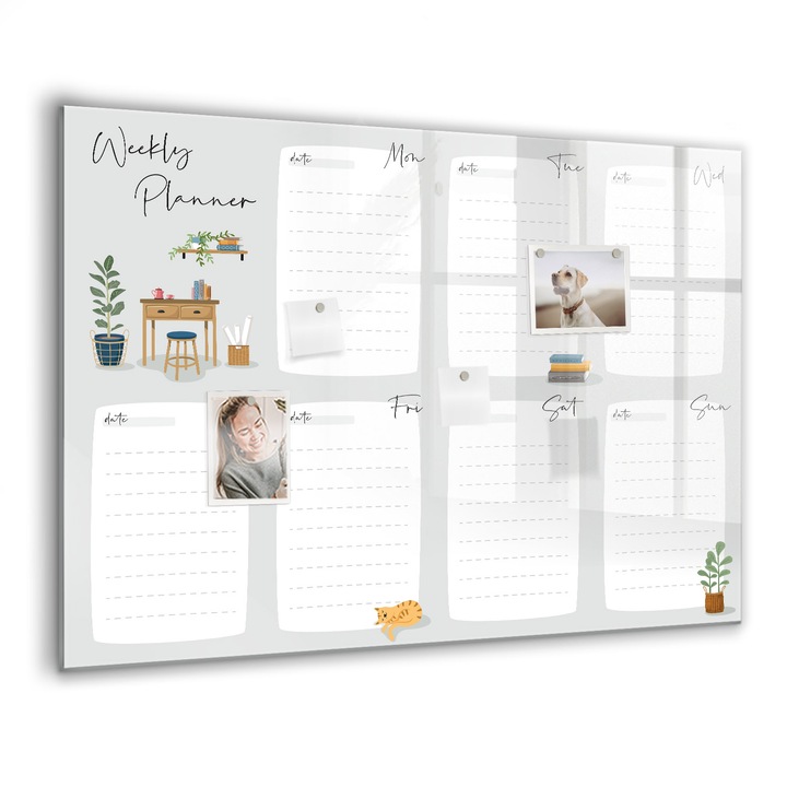 Mágneses tábla, Coloray, Hangulatos tervező a hétre, Többszínű, 100x70 cm, Fekete marker, 00088447