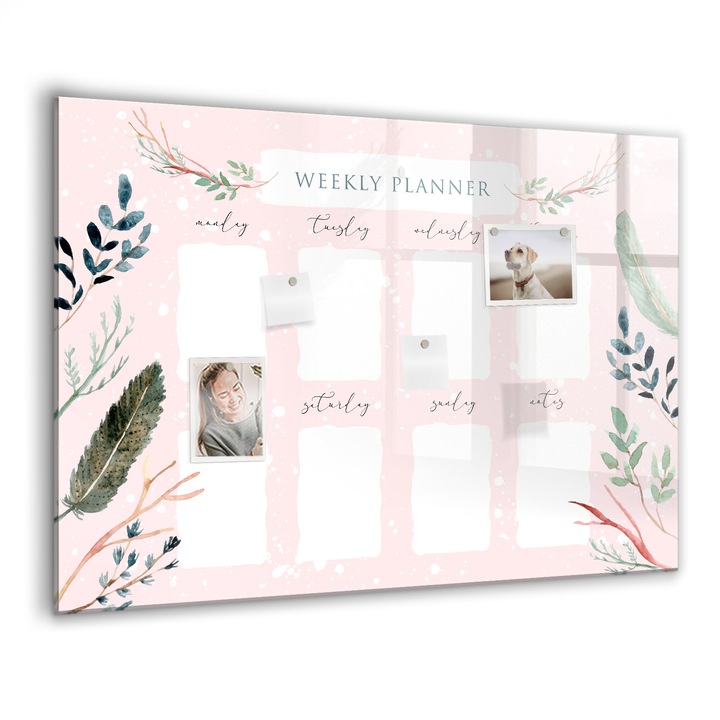 Mágneses tábla, Coloray, Kedves heti tervező, Rózsaszín, 100x70 cm, Fekete marker, 00260222