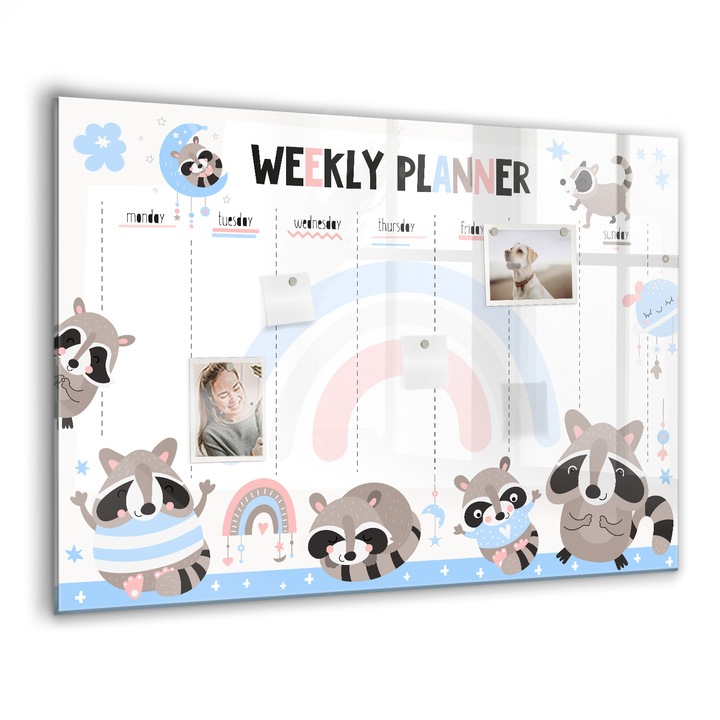 Mágneses tábla, Coloray, Heti tervező gyerekeknek, Többszínű, 100x70 cm, Fekete marker, 00088435