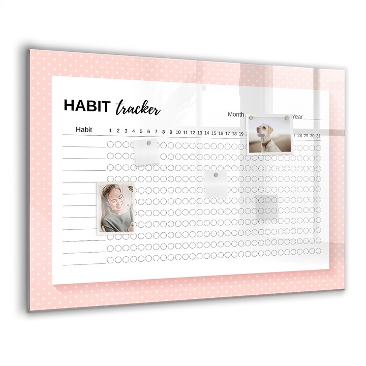 Mágneses tábla, Coloray, Szokáskövetés, Rózsaszín, 100x70 cm, Fekete marker, 00088426