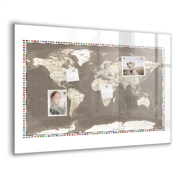 Mágneses tábla, Coloray, Barna világtérkép, Barna, 100x70 cm, Fekete marker, 00088406