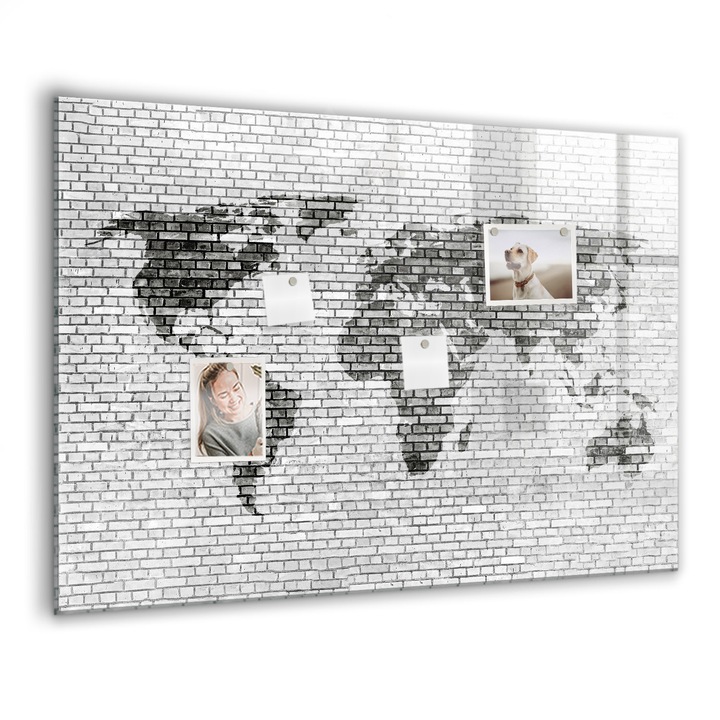 Mágneses tábla, Coloray, Téglafal világtérkép, Szürke, 100x70 cm, Fekete marker, 00088360