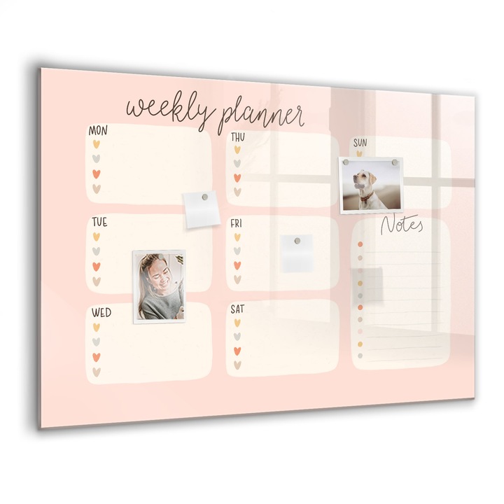 Mágneses tábla, Coloray, Kedves heti tervező, Rózsaszín, 100x70 cm, Fekete marker, 00260235