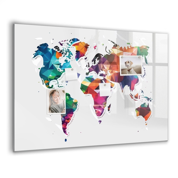 Mágneses tábla, Coloray, Háromszögek világtérkép, Többszínű, 100x70 cm, Fekete marker, 00088298