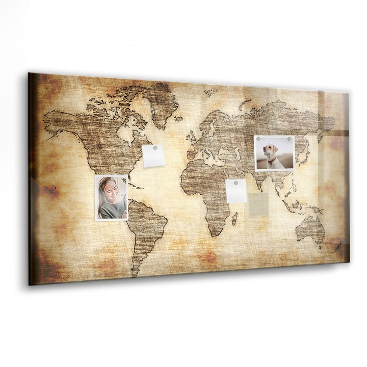 Tabla magnetica, Coloray, Harta veche a lumii, Maro, 120 x 60 cm, Magneti, Marker negru, 010640700040300088392