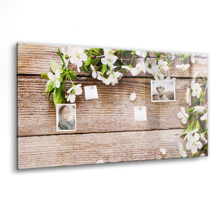 Tabla magnetica, Coloray, Flori pe lemn, Maro, 120 x 60 cm, Magneti, Marker negru, 010640700040300088230