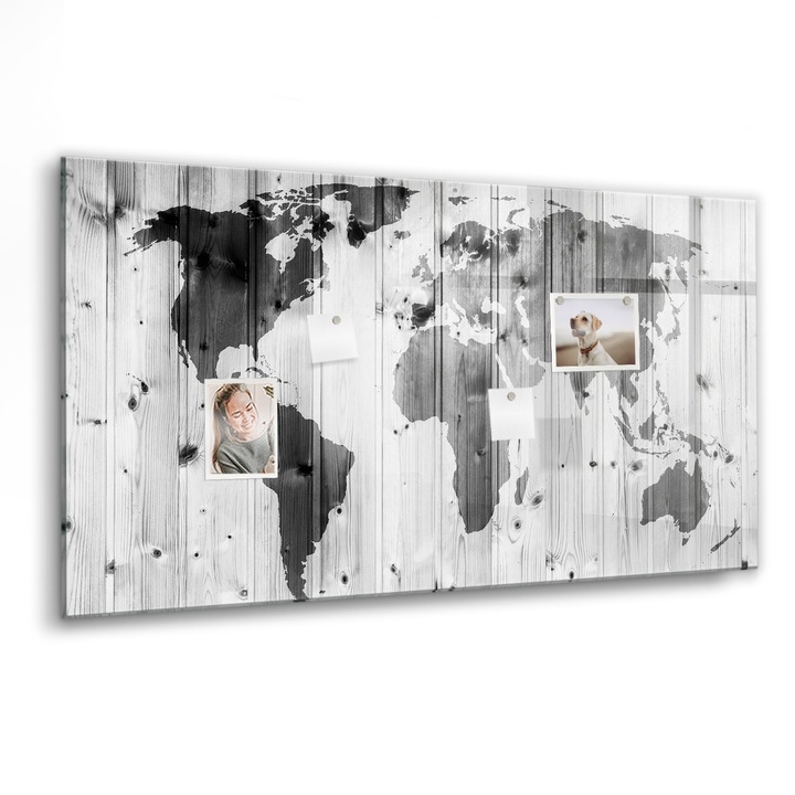 Tabla magnetica, Coloray, Harta lumii pe lemn, Multicolor, 120 x 60 cm, Magneti, Marker negru, 010640700040300088768