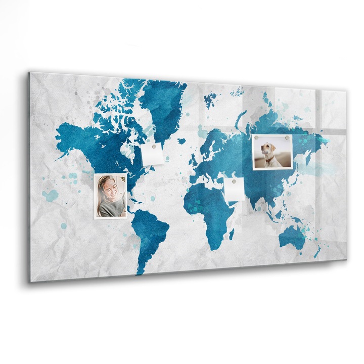 Tabla magnetica, Coloray, harta lumii, Albastru, 120 x 60 cm, Magneti, Marker negru, 010640700040300088744