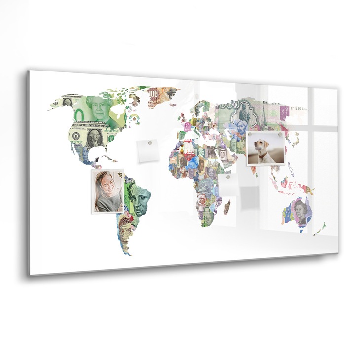 Tabla magnetica, Coloray, Harta mondiala a hartii, Multicolor, 120 x 60 cm, Magneti, Marker negru, 010640700040300088734