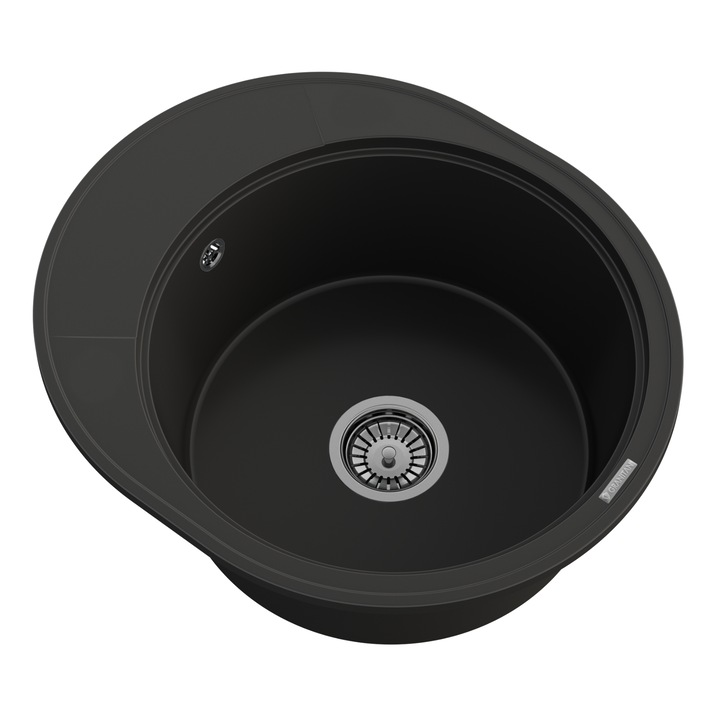 Chiuveta Granit Rotunda Bucatarie, O Cuva, Picurator si Sifon Crom Inclus, Culoare Gri Antracit, Design Modern, Rezistenta Superioara la Socuri, Zgarieturi, Temperaturi Ridicate, Igiena Usoara, Solutie Completa Premium pentru Bucataria Ta