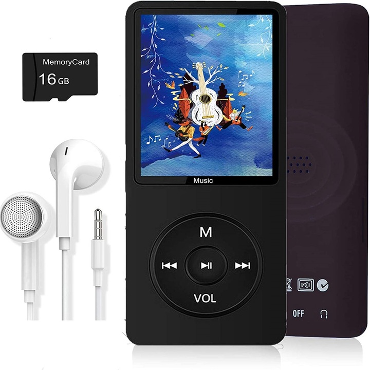 Player MP3, Micro SD 16GB, Negru