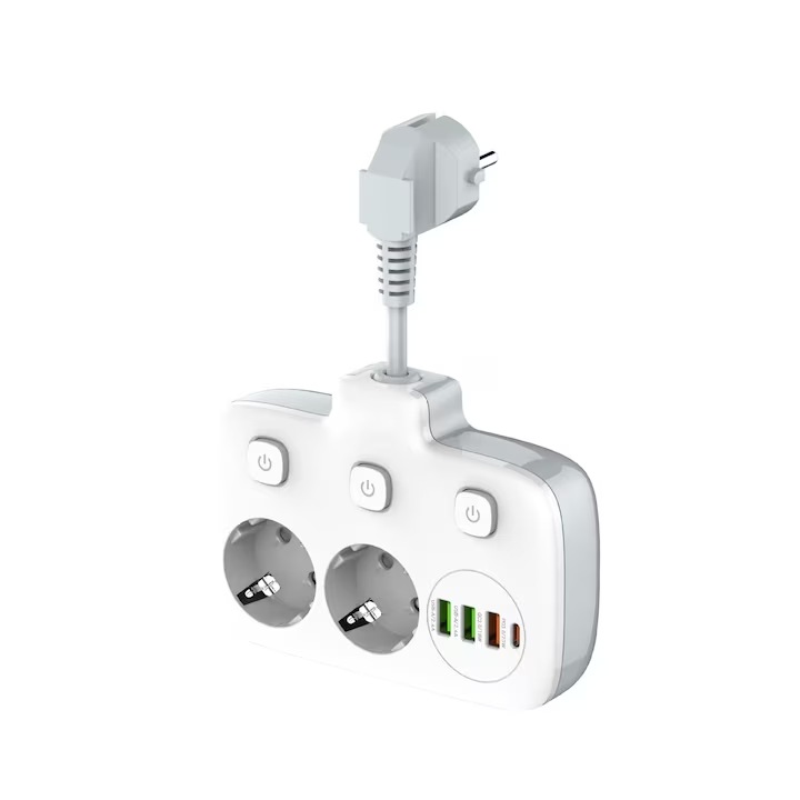 Адаптер за контакт, Multi-switch, 6 в 1, Бързо зареждане, Бял