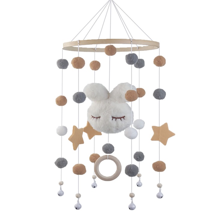 Carusel muzical patut, Lemn/Bumbac, Multicolor