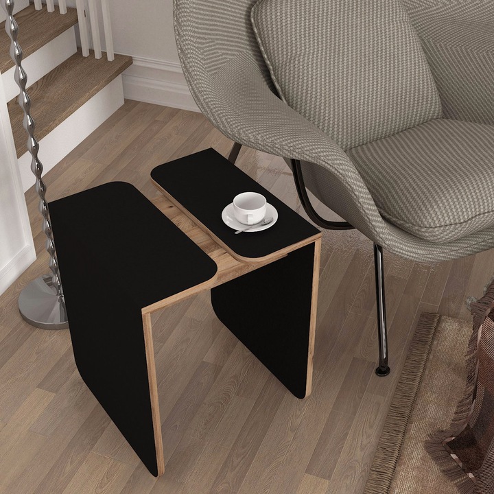 Холна маса UnicUtil Coffee Duo, Квадратен плот, За хол, Спалня или коридор, Компактен и стабилен дизайн, Лесна за интегриране в малки пространства, Елегантна рамка от дърво и метал, 45 x 45 x 55 см, Sonoma Black