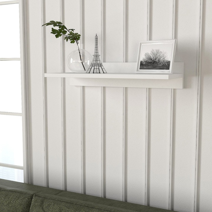 Рафт UnicUtil, Simplistic Charm, Товароносимост до 10 кг, Стенен монтаж, За кухня, Офис, Хол или спалня, Модерен дизайн, Меламиново покритие, Несглобен, ПДЧ, 60 x 24 x 12 см, Бял