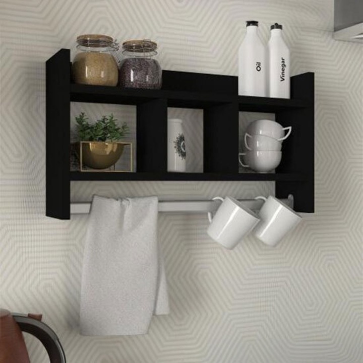 Etajera Organizator pentru bucatarie, UnicUtil, 63.6 x 35 x 15 cm, Negru