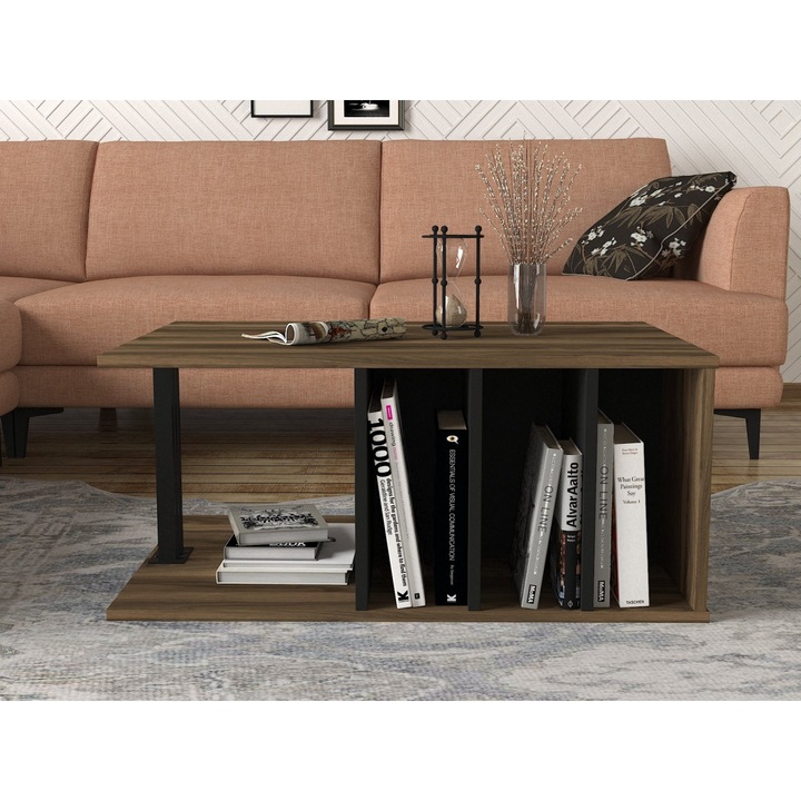 Masuta Cafea, UnicUtil®, Masa Living cu Spatii de Depozitare, 90 x 60 x 60 cm, Masa Cafea Moderna cu Design Elegant si Functional, Realizata din PAL Melaminat Durabil, Mobilier Practic pentru Living sau Birou, Organizare si Decor, Maro Negru