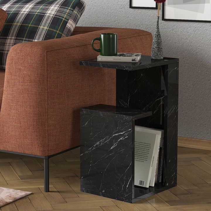 Masa de Cafea Laterala, UnicUtil, 35 x 29.5 x 60 cm, PAL Stejar, Design Multifunctional si Modern, Ideala pentru Living sau Birou, Masuta, Suporta Pana la 10 kg, Forma Dreptunghiulara, Neasamblata, Culoare Negru