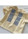 Costumas bebe Etno, din bumbac, de vara, 2 piese brodate cu motive traditionale, bej / albastru, Marimea 68 (4 - 6 luni), RoAna Atelier