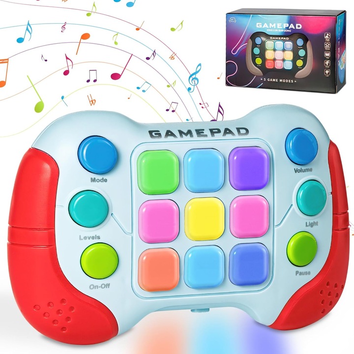Jucarie Pop It Electronica Miraza, 999 de Nivele Diferite, Model Consola Versiunea Imbunatatita, Lumini RGB si Muzica, Antistres, Senzoriala, Ajuta Memoria si Indemanarea, Alb/Roz