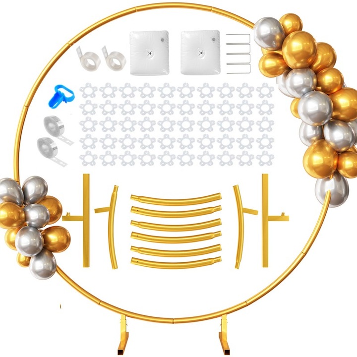 Set suport arc din baloane, WALALLA, diametru 1,5m, cu baza, accesorii multiple, potrivit pentru zile de nastere, nunti, petreceri, metal, Multicolor