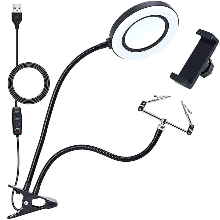 Lupa cu LED, Walalla, Aluminiu, 35 cm, Negru