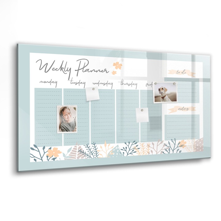 Tabla magnetica, Coloray, Program saptamanal, Albastru, 120 x 60 cm, Magneti, Marker negru, 010640700040300088684