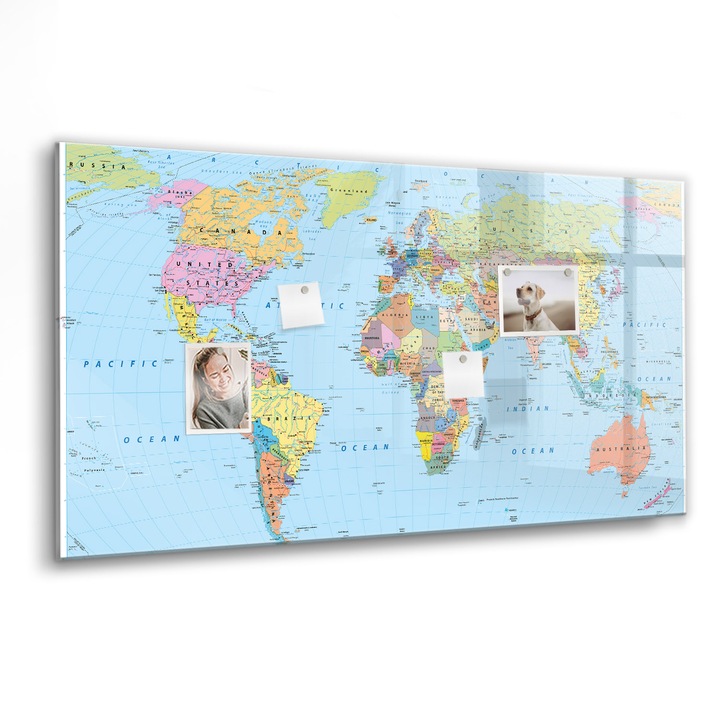 Tabla magnetica, Coloray, Harta lumii politice, Multicolor, 120 x 60 cm, Magneti, Marker negru, 010640700040300088689