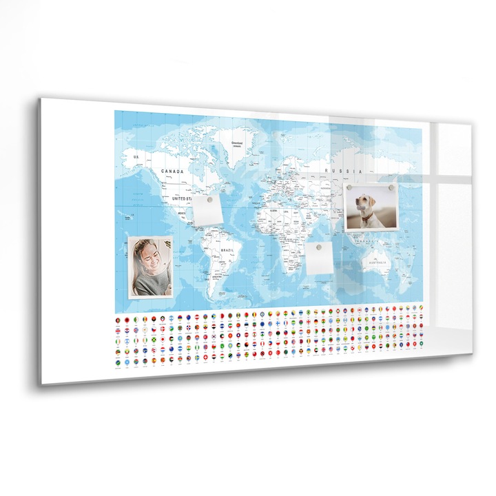 Tabla magnetica, Coloray, Ilustratia hartilor continente, Albastru, 120 x 60 cm, Magneti, Marker negru, 010640700040300088606