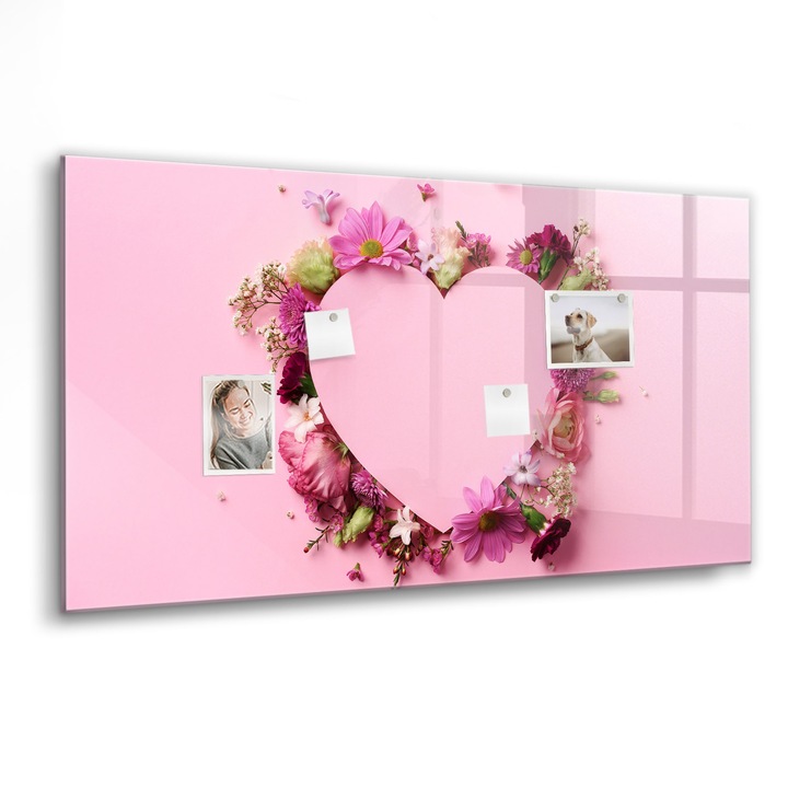 Tabla magnetica, Coloray, Inima florilor, Roz, 120 x 60 cm, Magneti, Marker negru, 010640700040300088609
