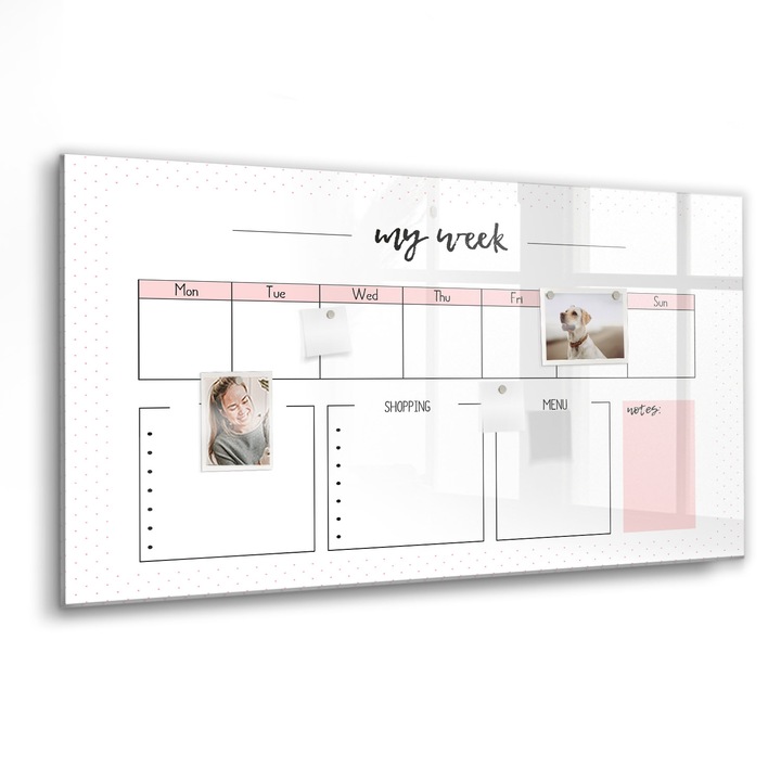 Tabla magnetica, Coloray, Planificatorul meu saptamanal, Alb, 120 x 60 cm, Magneti, Marker negru, 010640700040300088610