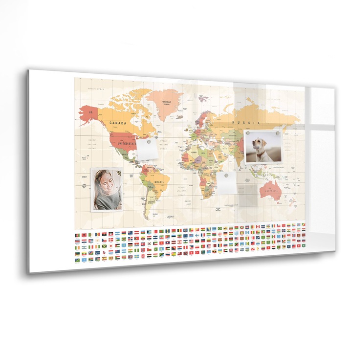 Tabla magnetica, Coloray, Proiect de harta mondiala, Portocaliu, 120 x 60 cm, Magneti, Marker negru, 010640700040300088605