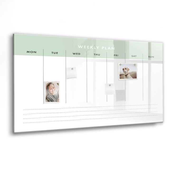 Tabla magnetica, Coloray, Planificator saptamanal, Verde, 120 x 60 cm, Magneti, Marker negru, 010640700040300088590