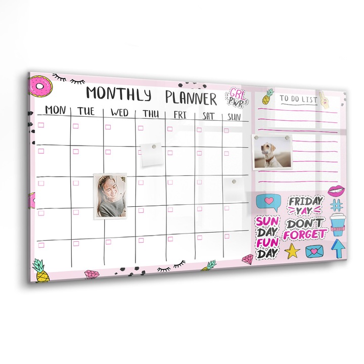 Tabla magnetica, Coloray, Planificator lunar, Multicolor, 120 x 60 cm, Magneti, Marker negru, 010640700040300088552