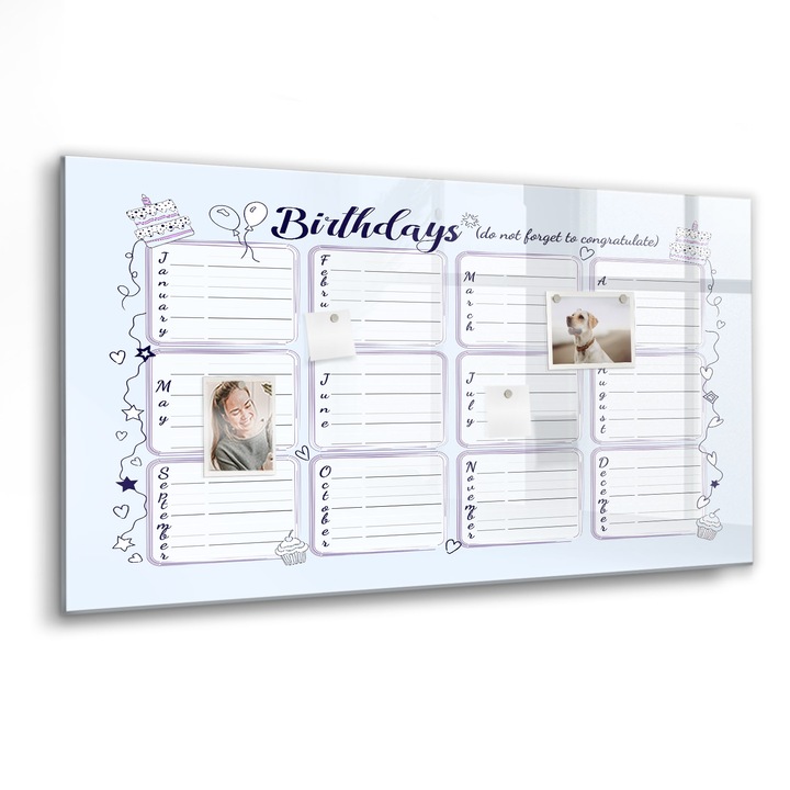 Tabla magnetica, Coloray, Nota de nastere, Albastru, 120 x 60 cm, Magneti, Marker negru, 010640700040300088545