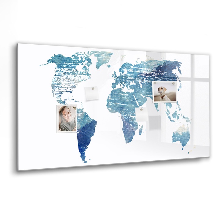 Tabla magnetica, Coloray, harta lumii, Albastru, 120 x 60 cm, Magneti, Marker negru, 010640700040300088576