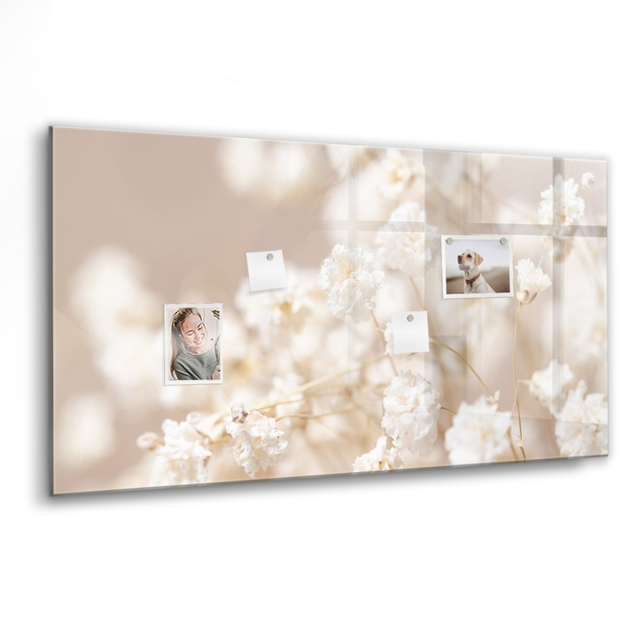 Tabla magnetica, Coloray, Flori albe mici, Alb, 120 x 60 cm, Magneti, Marker negru, 010640700040300088544