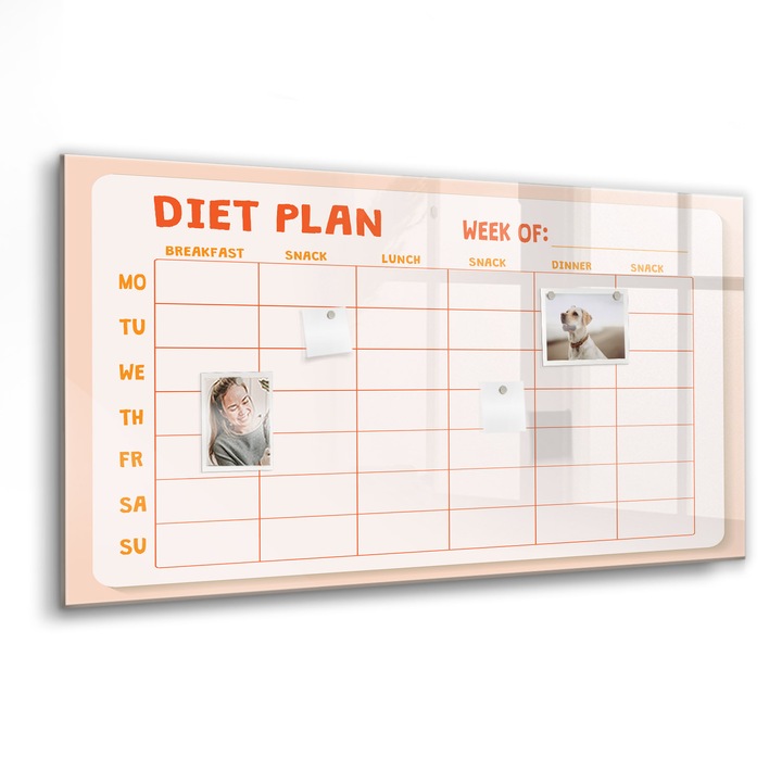 Tabla magnetica, Coloray, Planificator saptamanal de masa, Portocaliu, 120 x 60 cm, Magneti, Marker negru, 010640700040300260217