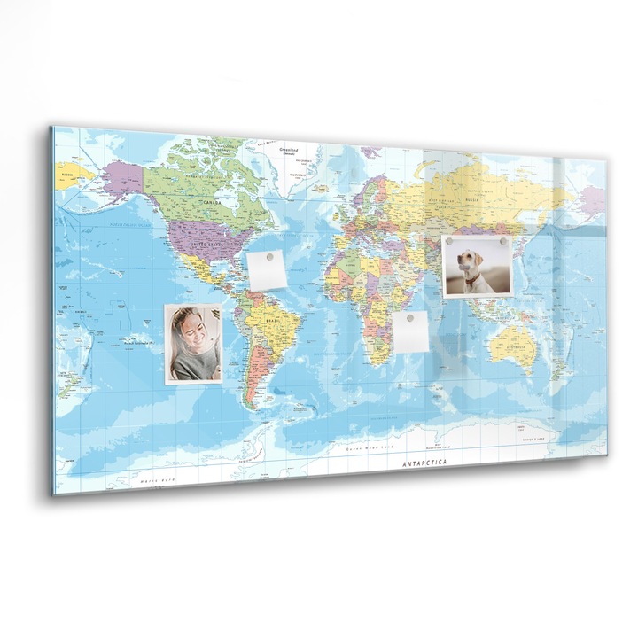 Tabla magnetica, Coloray, Harta politica a lumii, Multicolor, 120 x 60 cm, Magneti, Marker negru, 010640700040300088515