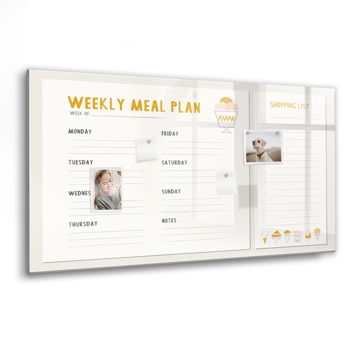 Tabla magnetica, Coloray, Program de masa, Galben, 120 x 60 cm, Magneti, Marker negru, 010640700040300260219