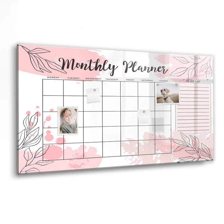 Tabla magnetica, Coloray, Planificator lunar roz, Roz, 120 x 60 cm, Magneti, Marker negru, 010640700040300088472