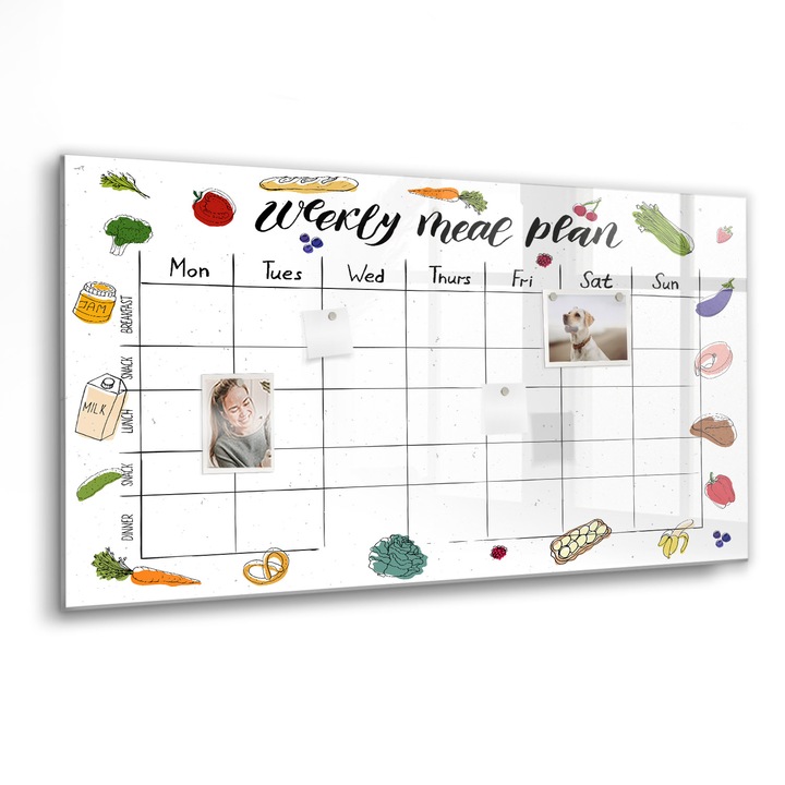 Tabla magnetica, Coloray, Meniu saptamanal, Alb, 120 x 60 cm, Magneti, Marker negru, 010640700040300088493