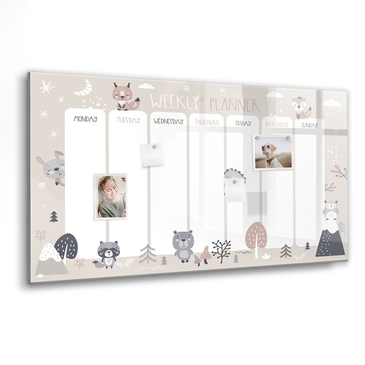 Tabla magnetica, Coloray, Planificator de animale, Multicolor, 120 x 60 cm, Magneti, Marker negru, 010640700040300088443