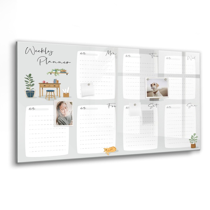 Tabla magnetica, Coloray, Un planificator confortabil timp de o saptamana, Multicolor, 120 x 60 cm, Magneti, Marker negru, 010640700040300088447