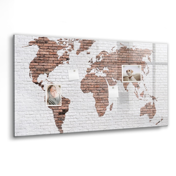 Tabla magnetica, Coloray, Harta din caramida a lumii, Multicolor, 120 x 60 cm, Magneti, Marker negru, 010640700040300088440