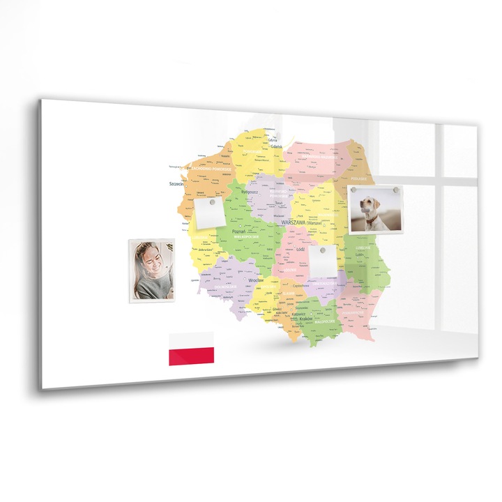 Tabla magnetica, Coloray, Harta Poloniei, Multicolor, 120 x 60 cm, Magneti, Marker negru, 010640700040300088387