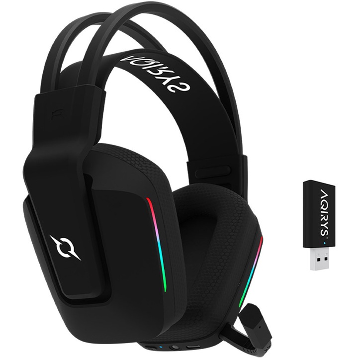 Vezeték nélküli fejhallgató AQIRYS Alya 2.0, 3D sztereó, 2,4 GHz, Bluetooth, többplatformos, fekete